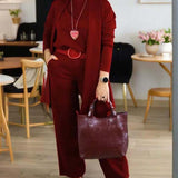 Maria Helena | Elegante Conjunto de 3 peças Composto por Cardigan Longo, Top e Calças
