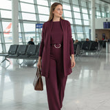 Maria Helena | Elegante Conjunto de 3 peças Composto por Cardigan Longo, Top e Calças