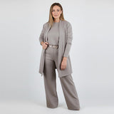 Maria Helena | Elegante Conjunto de 3 peças Composto por Cardigan Longo, Top e Calças