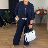 Maria Helena | Elegante Conjunto de 3 peças Composto por Cardigan Longo, Top e Calças