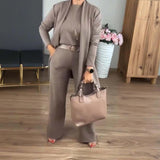 Maria Helena | Elegante Conjunto de 3 peças Composto por Cardigan Longo, Top e Calças